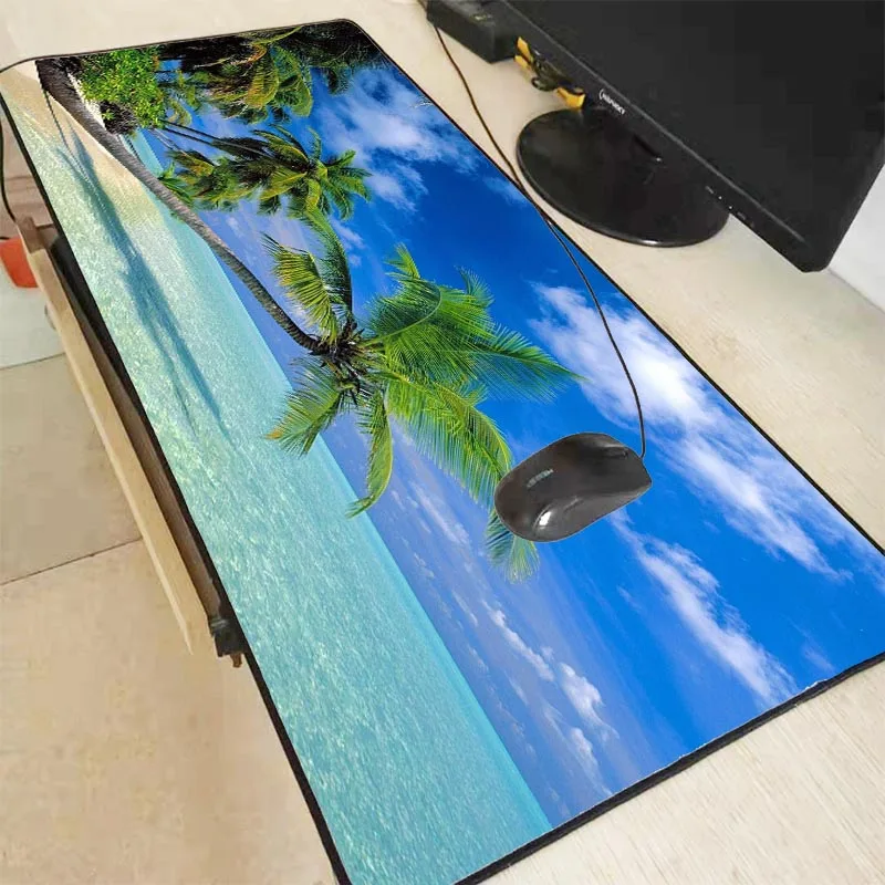 MRGBEST Beach Nature Ocean Palm Large Gaming Mouse Pad Rubber PC Computer Gamer Mousepad Desk Mat Locking Edge for CSGO LOL Dota
