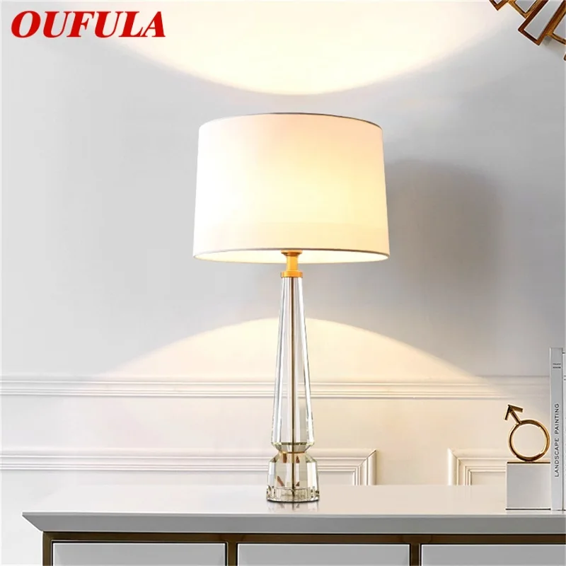 

OUFULA Table Lamp Brass Modern Simple Crystal LED Desk Light Decoration for Home Bedside