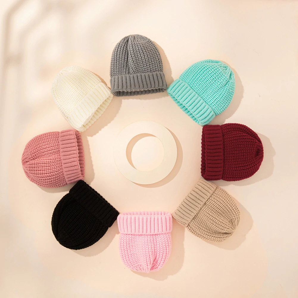 

0-12M Baby Winter Warm Hats Newborn Boy Girl Knitted Elastic Solid Bonnet Caps Household Children Learning Ornament