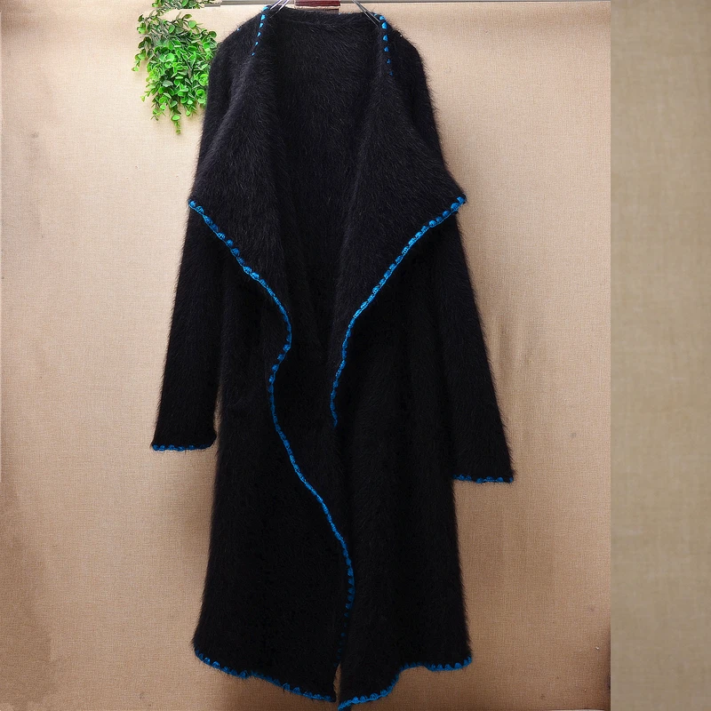 

Long Sweater Cardigan Fashion Autumn Winter Loose Thick Mink cashmere Knitted Long Cardigan Women Sweaters Coats big collar