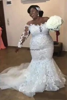 mermaid plus size wedding dress 2020 africa women long sleeves lace top appliques beaded train bridal gowns vestidos de novia