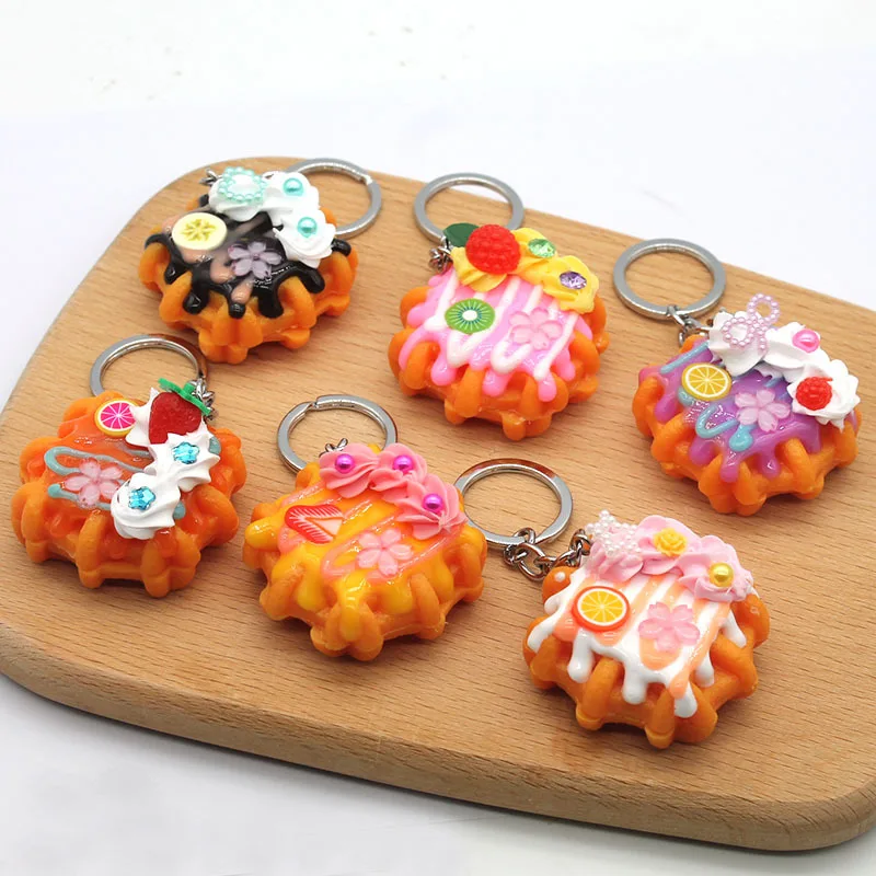 

6Pcs Mini Flower Fruit Waffle Cake Charms Simulation Cute Food For Dollhouse Kids Toys DIY Keychain Pendants Accessories Gift