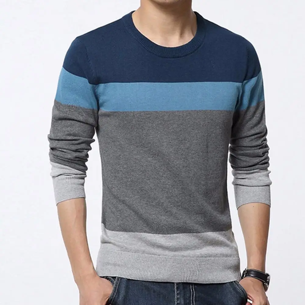 Мужской свитер в стиле пэчворк с круглым вырезом пуловер длинными рукавами