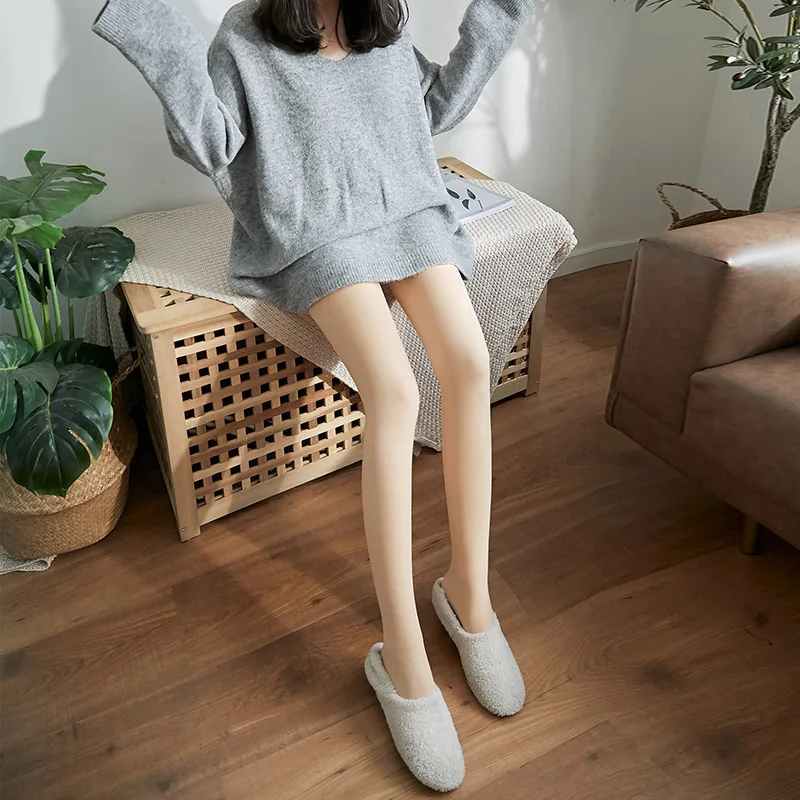 

High Waist Fashion Grey Warm Leggings Women Autumn Winter Transparent Skin One-Piece Stockings Thick Velvet Elastic Leggings