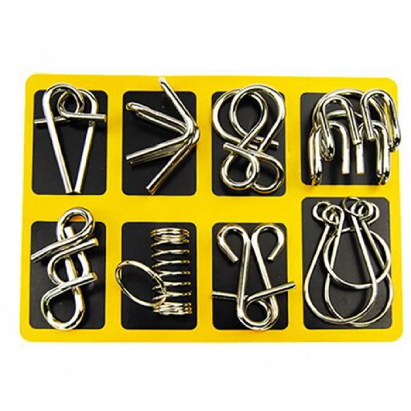 

8pcs/Set Metal Montessori Puzzle Wire IQ Mind Brain Teaser Puzzles Children Adults Interactive Game Reliever Educational Toys