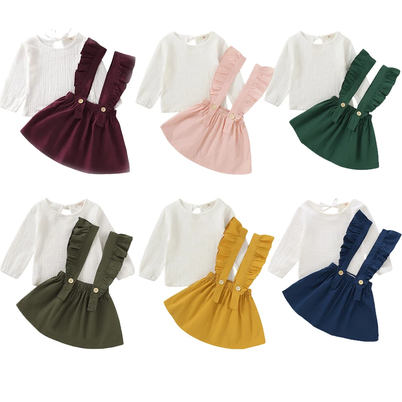 Комплект из 2 предметов хлопковая футболка с длинным рукавом и юбка на лямках