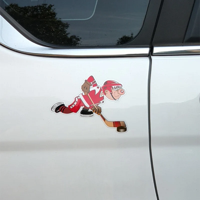 

13x10CM Cute Cartoon Boy Hockey Player PVC Motorcycle Car Sticker