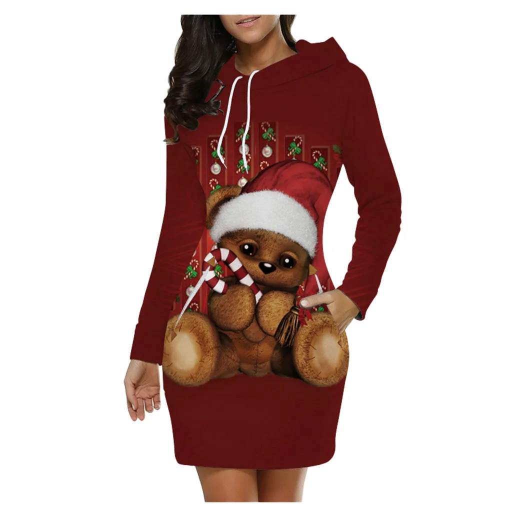 Женское платье с длинным рукавом круглым вырезом и капюшоном|Женские платья| |