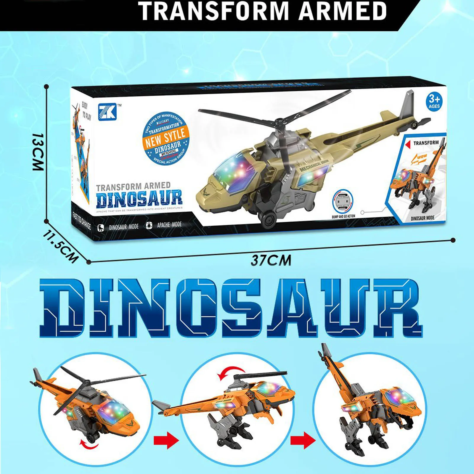 

Трансформирующие игрушки-Динозавры со светодиодсветильник кой, музыка, 2 режима, Электрический динозавр, игрушечный автомобиль, трансформи...