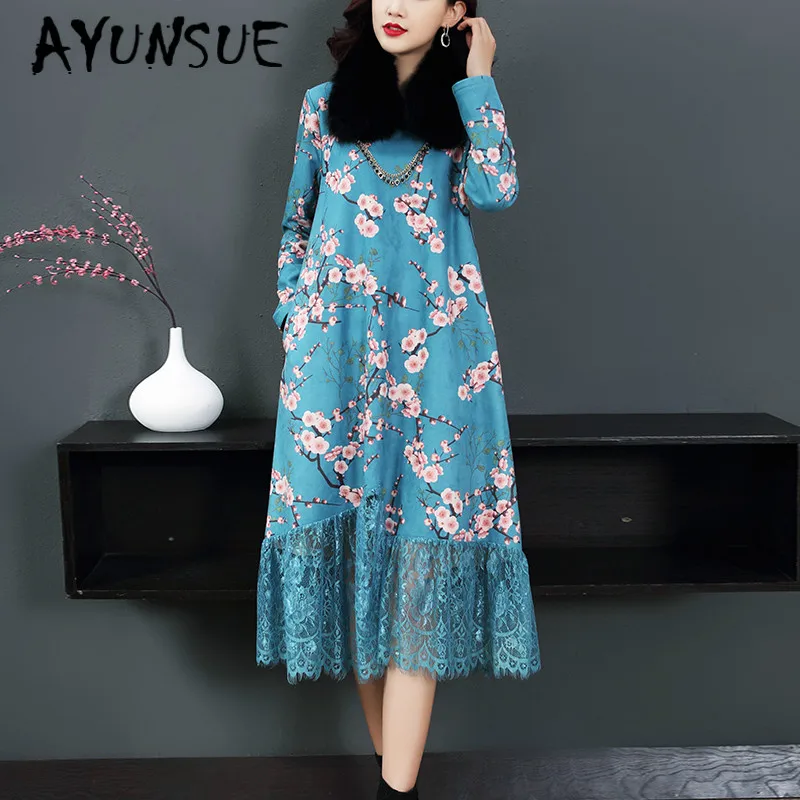 Dress Women 2020 Print Floral Dress Elegant Midi Korean Spring Women's Dresses Long Sleeve Vestido Vintage HDL186152 YY2465