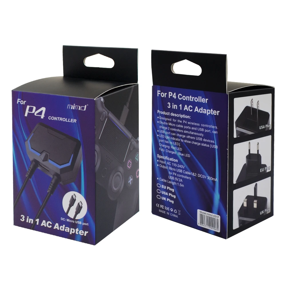 Светодиодный индикатор USB EU/USA/UK Plug адаптер переменного тока с портом Micro/type-C для PS4/X-ONE/nintendo переключатель геймпад