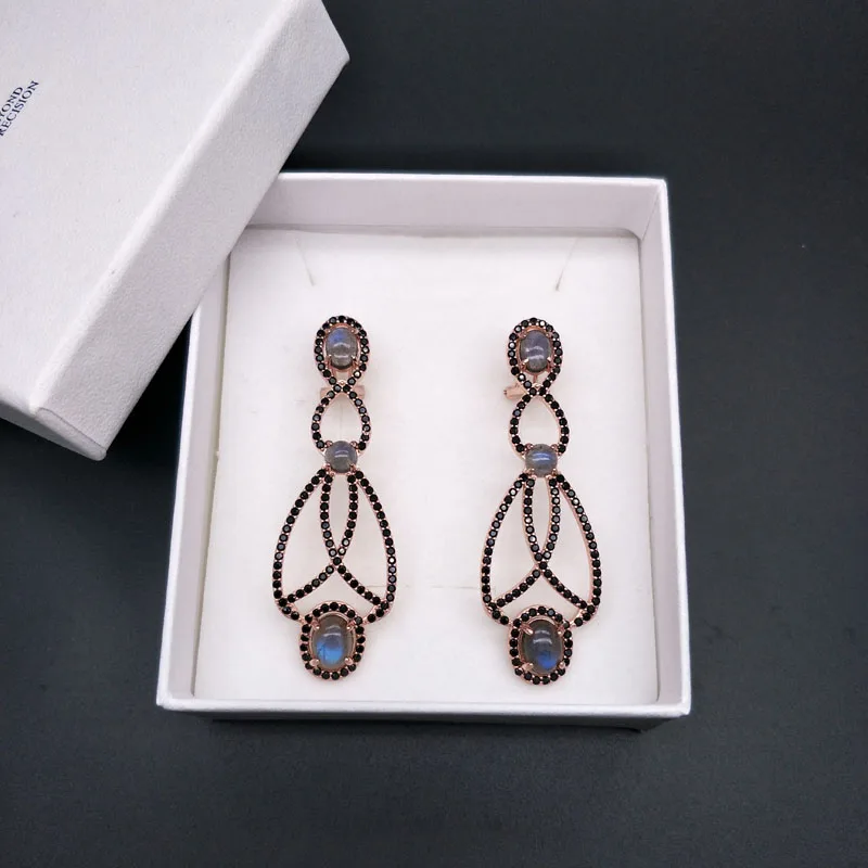 Женские длинные серьги TBJ ювелирные украшения с натуральным лабрадоритом и