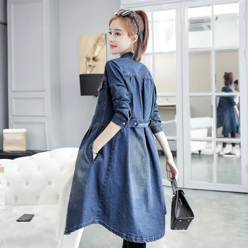 Женское длинное джинсовое платье весна-осень 2020 модные синие платья с длинным