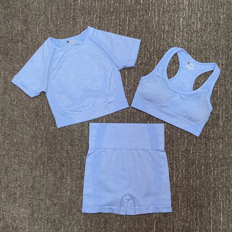 Бесшовный комплект для йоги из 3 предметов спортивный бюстгальтер брюки с