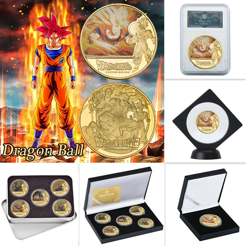 WR Dragon Ball Z Goku позолоченные Коллекционные монеты с держателем для монет, японские монеты, набор, подарок, Прямая поставка