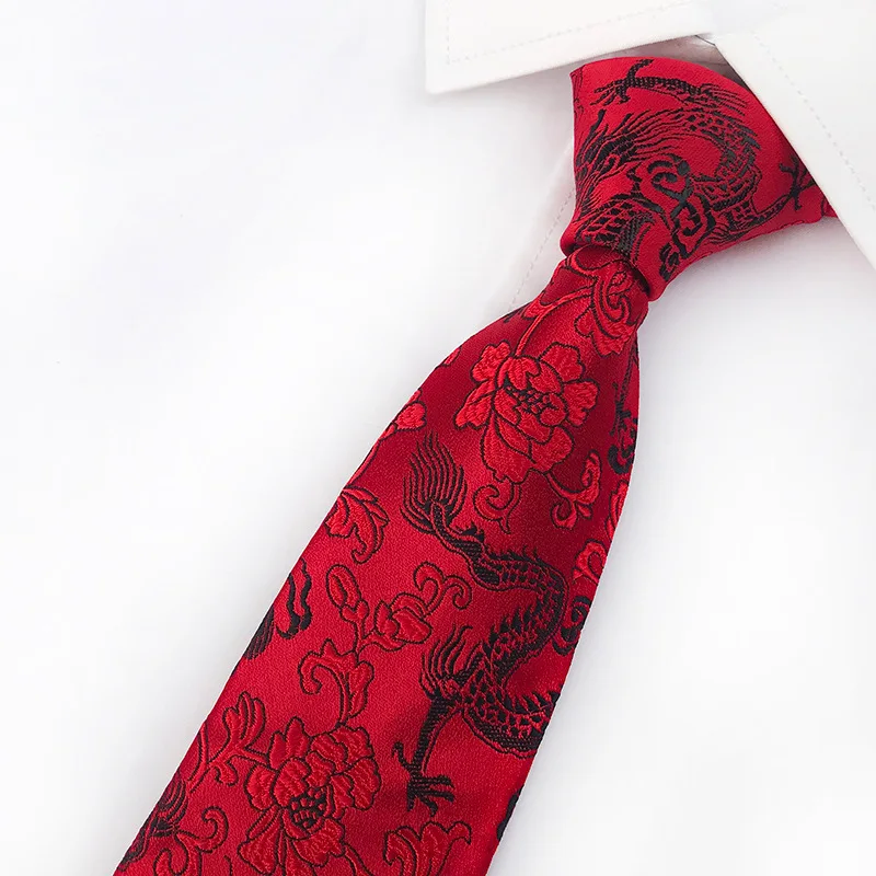 

Tie Men's Gifts Trendy Personality Festive Retro Dragon Pattern Wedding Banquet Floral Necktie Groom Groomsman Accessories
