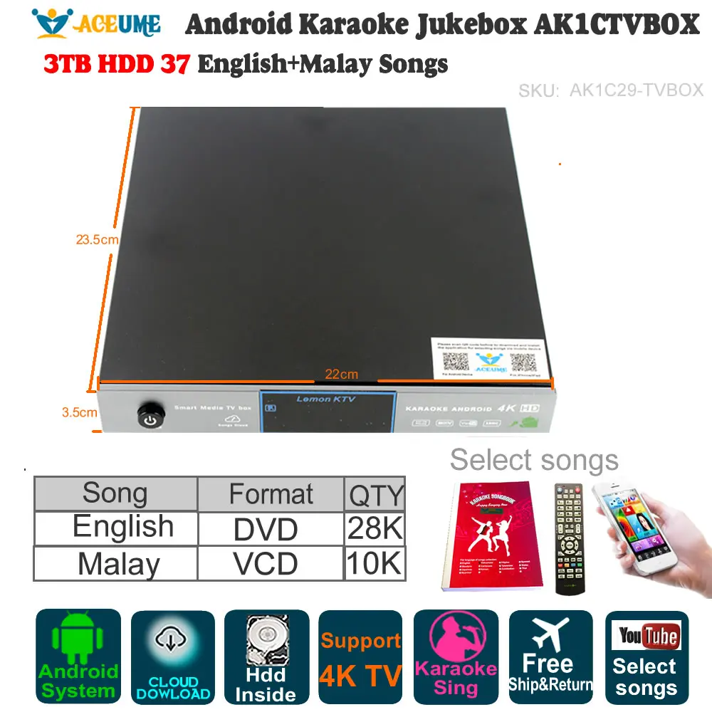 3 ТБ HDD 37K английский малайские индонезийские песни Android караоке машина/Jukebox