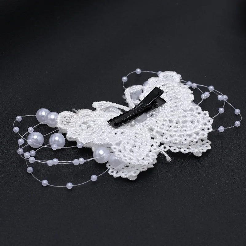 Белые кружевные жемчужные украшения для волос с бабочкой аксессуары на свадьбу