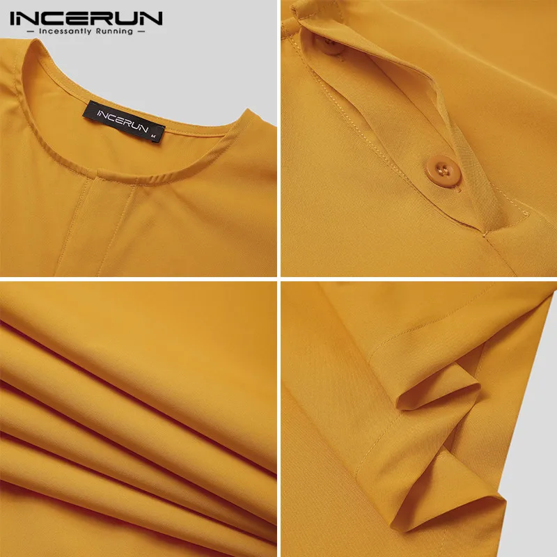 

INCERUN Men Muslim Jubba Thobe Solid Flare Sleeve O Neck Robes Islamic Arabic Kaftan Men Retro Cloak Men Irregular Clothes S-5XL