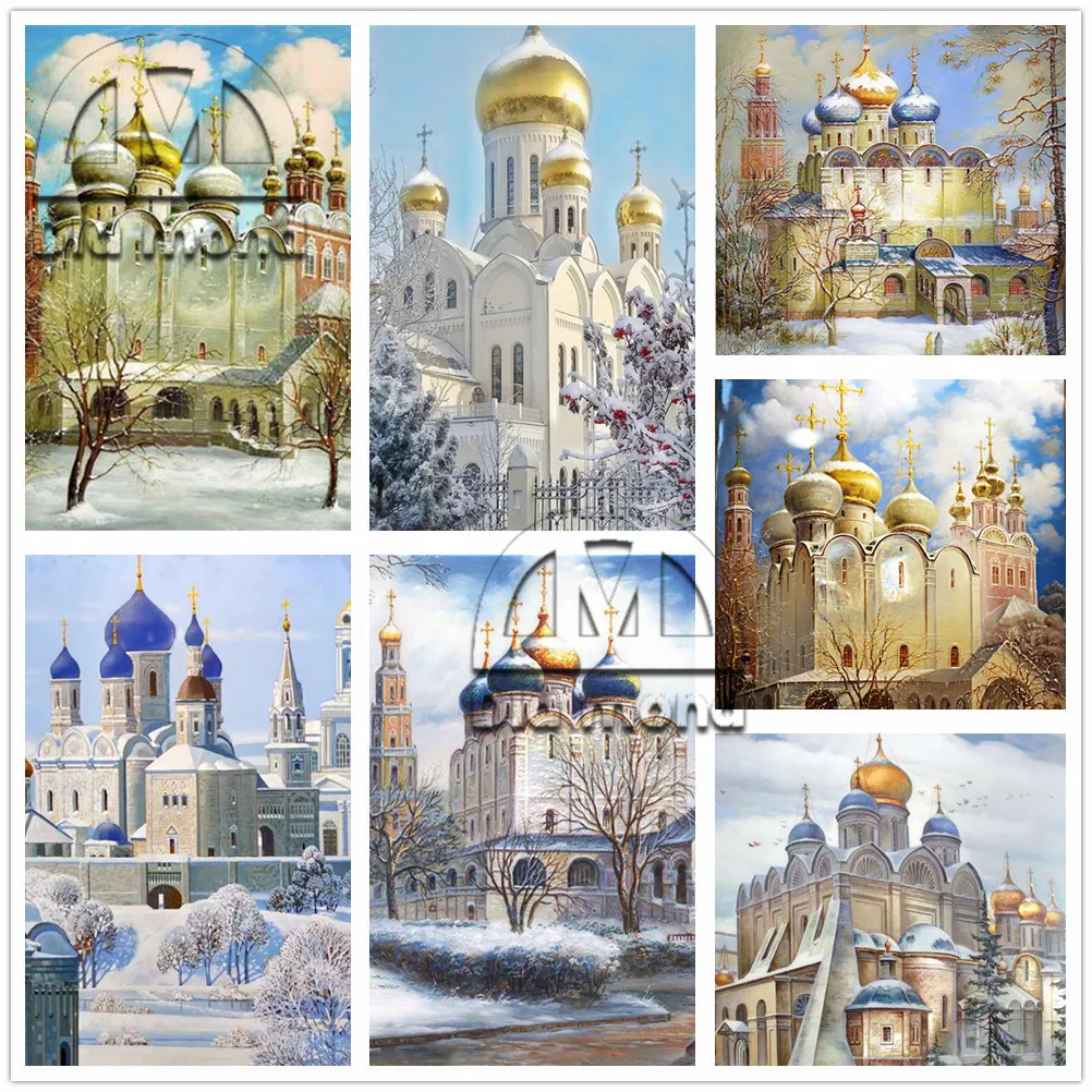 

Church Diamond Painting Castle Moscow Scenery 5D Diy Full Drill Diamond Embroidery Cross Stitch House Mosaic Art Home Decor