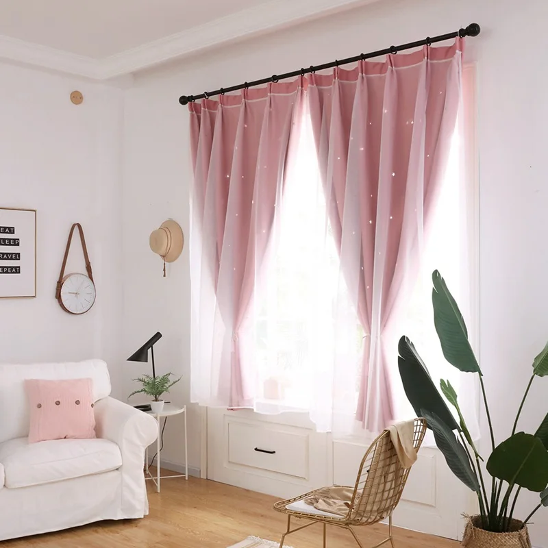 100*200cm Home Hollow Curtains Double Layers Blackout Hooking High Shading Stars Patterns For Sleeping Room | Дом и сад