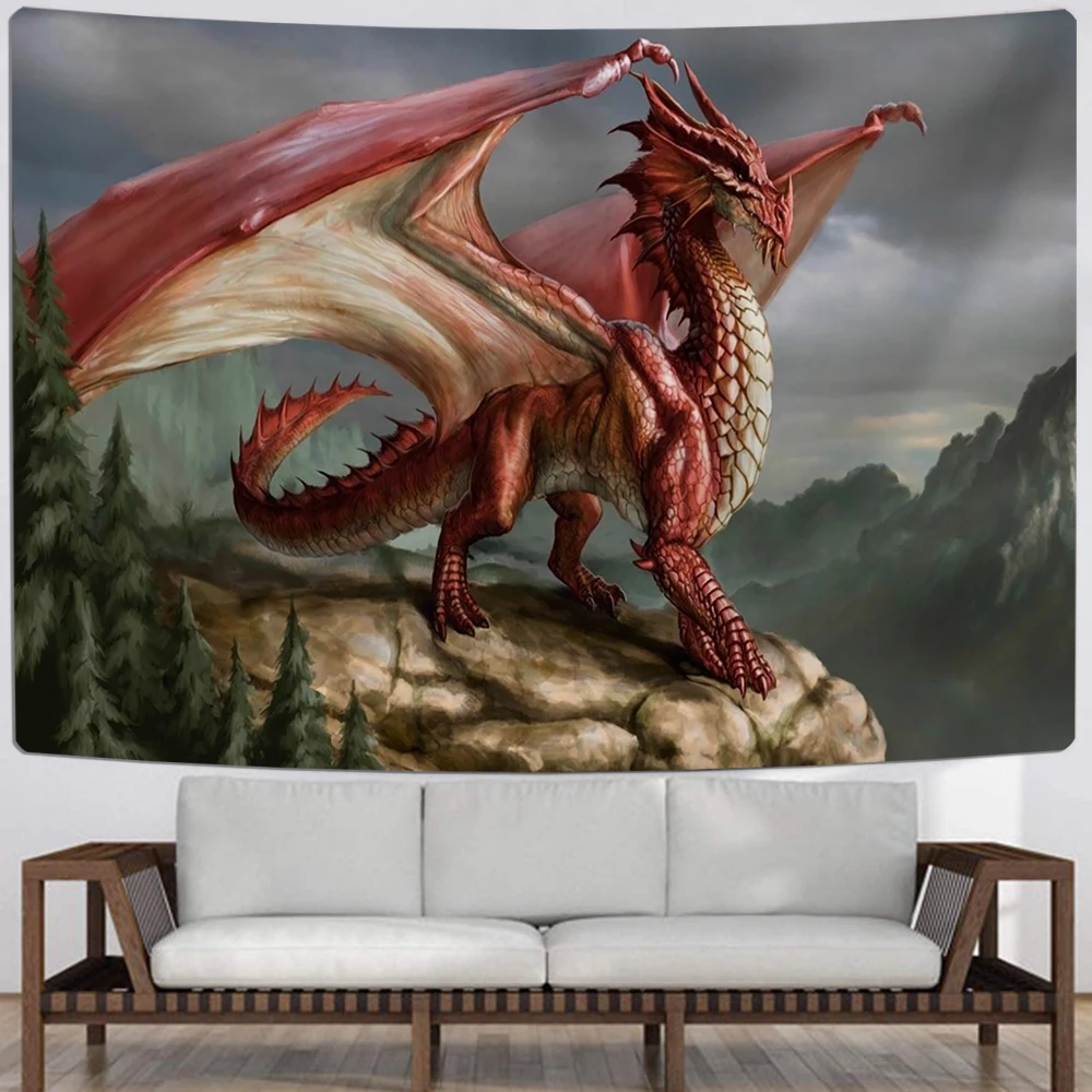 Настенный гобелен в китайском стиле с изображением красного дракона | Дом и сад