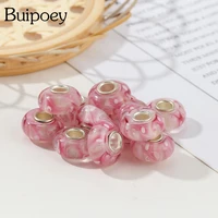 buipoey 2pcslot pink starry sky pattern murano glass beads big hole beaded fit diy bracelet bangle jewelry making accessory
