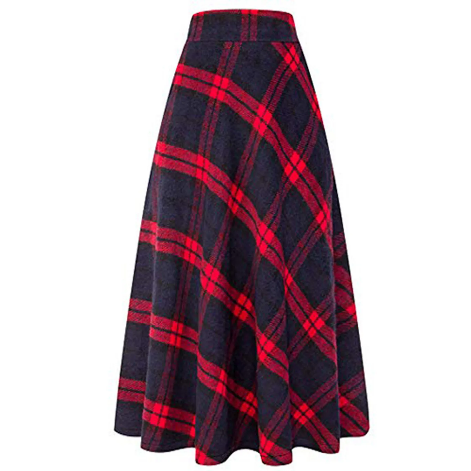

Long Skirts For Women Ladies High Elastic Waist Maxi A-line Plaid Winter Warm Flare Long Ankle Skirt jupe longue femme faldas
