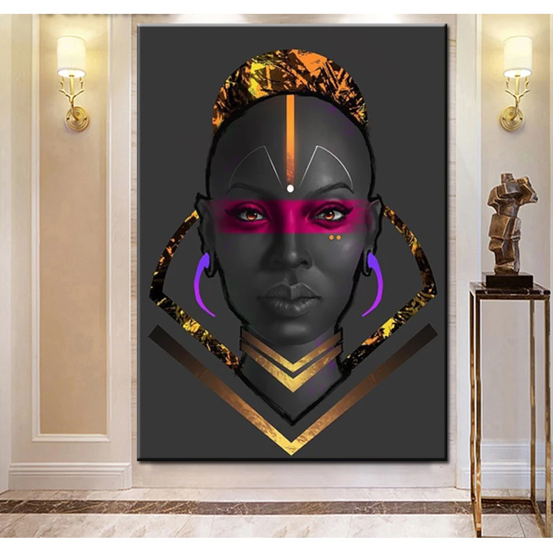 Золотой черный африканская женская фигура холст картина настенные