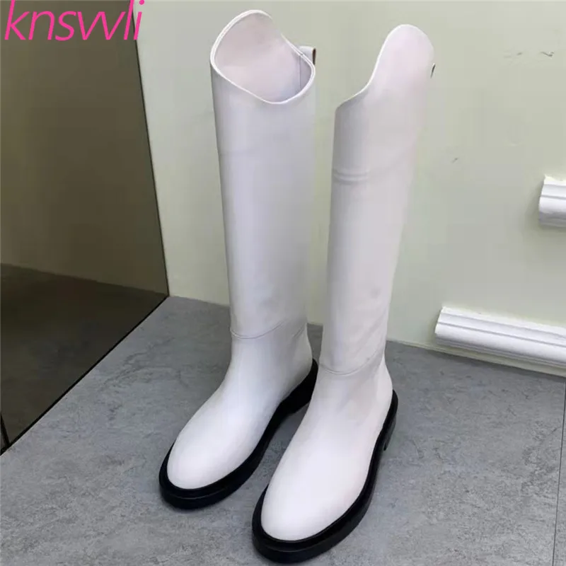 

Genuine Leather Knee High Boots Women Slip-on Knight Boots Asymmetry High Boots Woman Designer Brand Long Boots Women Shoes