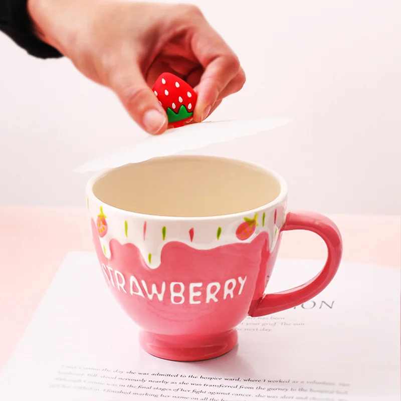 Чашка для овсяных хлопьев красная чашка завтрака Клубничная с крышкой ложка