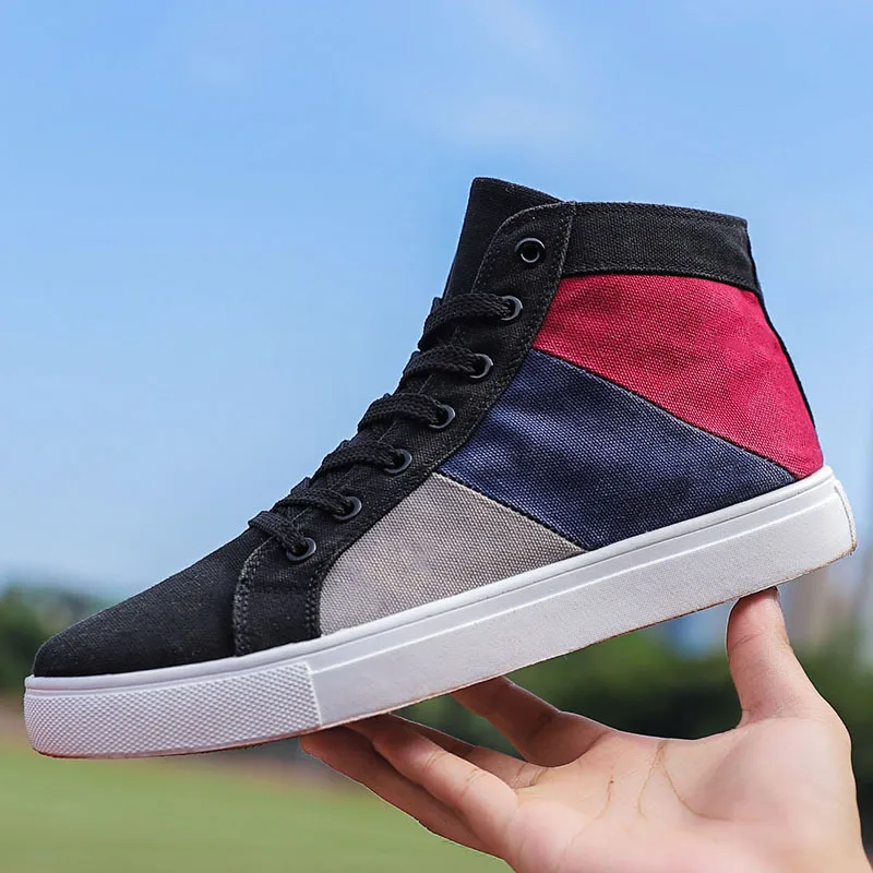 

Large Size 39-47 Sneakers Men's Shoes Casual Canvas Shoes 2020 fashion High-top Male Flats Mixed Color block Walking Sneaker New