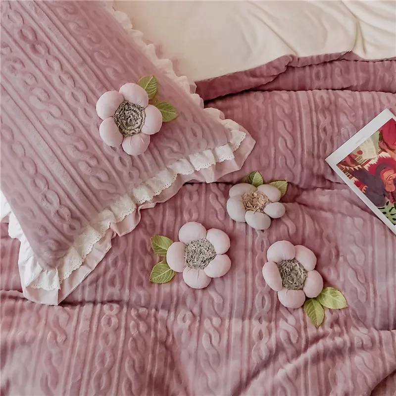 Роскошные Стерео цветы утолщаются зима теплый бархат флис фланель принцесса