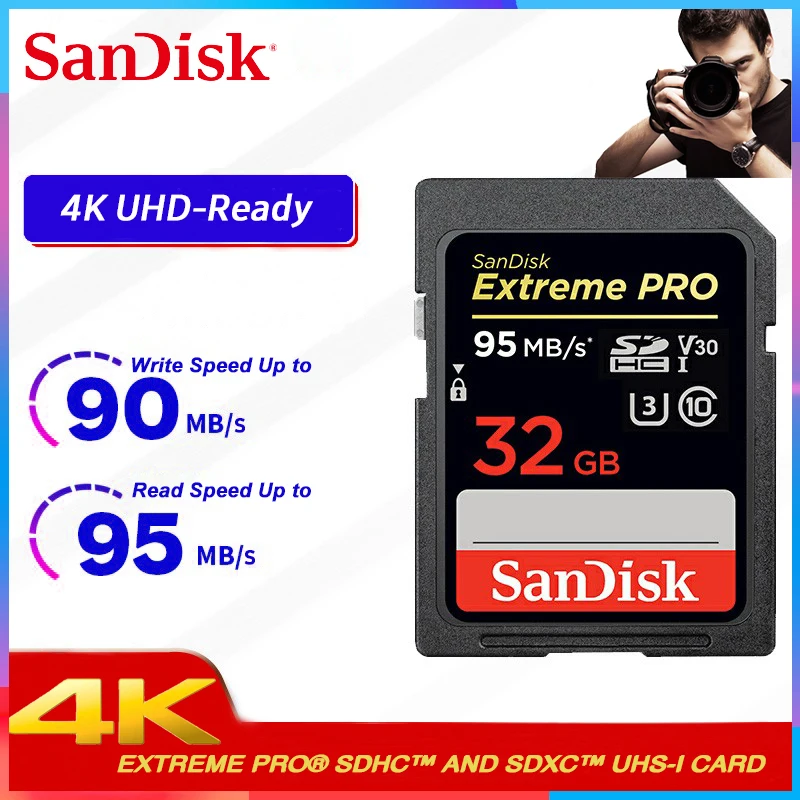 Карта памяти SanDisk Extreme Pro 32 Гб 64 128 ГБ U3 SD карта 256 512 V30 4K для SLR камеры SDXC SDHC с