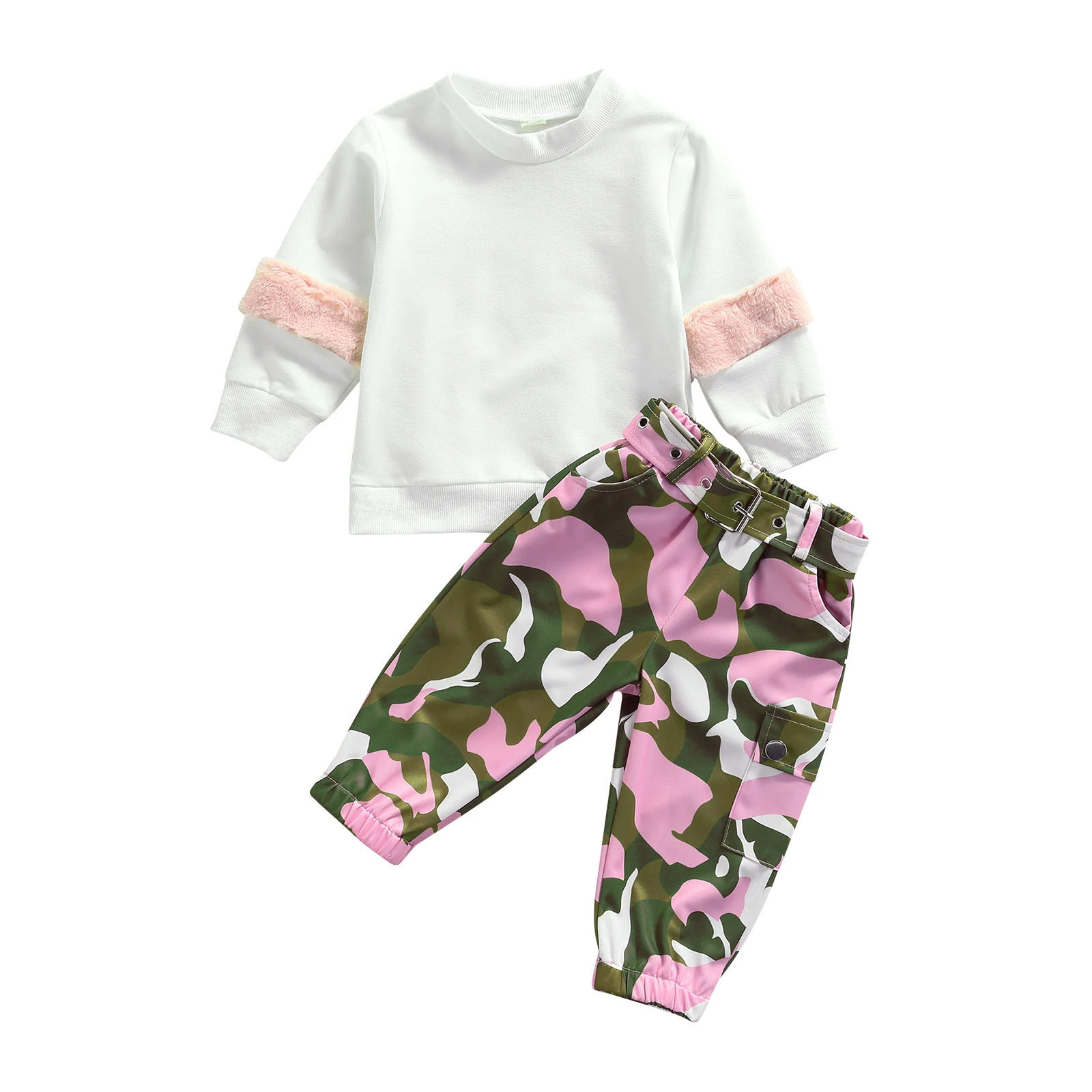 

Весна-Осень 2021, детские брюки с длинными рукавами и камуфляжным принтом, Классическая весенняя одежда с круглым вырезом и эластичным поясом