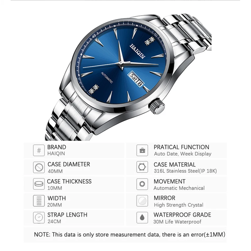 

2019 Fashion Simple Men Mechanical Watch Luxury HAIQIN Business Military Waterproof Stainless Steel Wristwatch relogio masculino