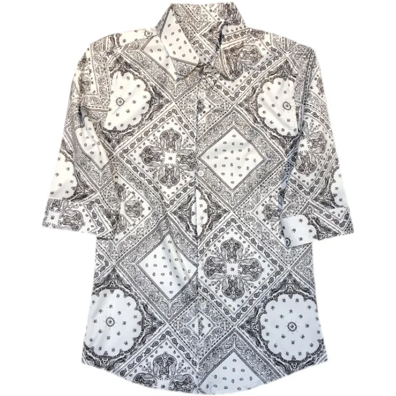 

Loldeal Men Shirt Half Sleeve Fashion New Slim Casual Top Homme Streetwear Club Tuxedo Print