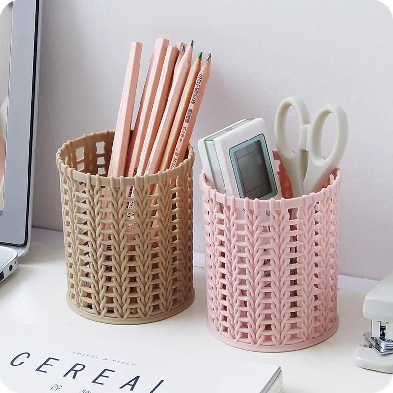 

Creative rattan plastic Pen holder student desk supplies simple hollow mesh desk organizer office stationery pencil holder