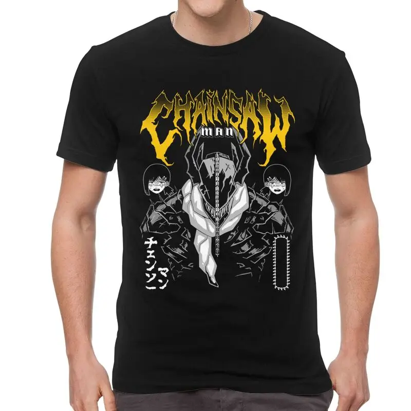 

Chainsaw Man Metal T Shirt Men Short Sleeve 100% Cotton T-shirts Japanese Anime Manga Denji Tee Tops Harajuku Tshirt Gift Idea
