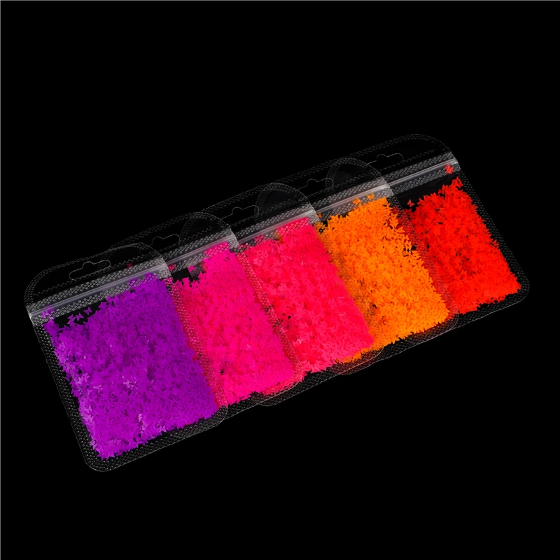 

1 Bag Fluorescence Butterfly Shape Heart Shape Nail Art Glitter Flakes 3D Neon Sequins Manicure Nail Art Decorations nail art