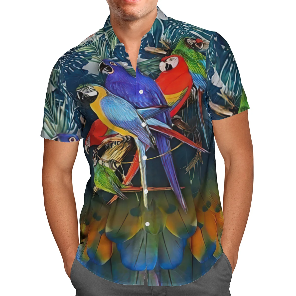 

Parrot 3D Print Beach Hawaiian 2021 Summer Blue Shirt Short Sleeve Shirt Streetwear Oversized 5XL Camisa Social Chemise Homme-86