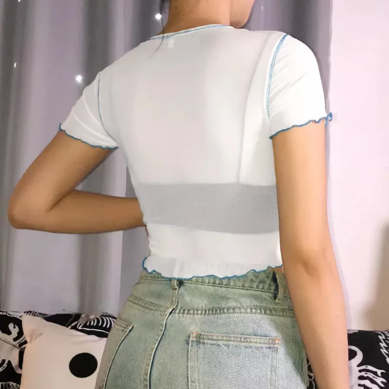 2019 Сексуальная Женская Прозрачная Футболка с принтом дракона Женский облегающий