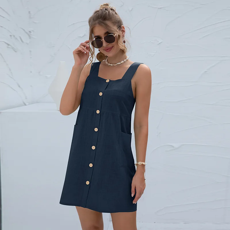 

Summer Dresses Women 2021 Beach Style Casual White Mini Dress Female Solid Color Ladies Sexy Strap Short Dress Sleeveless Robe