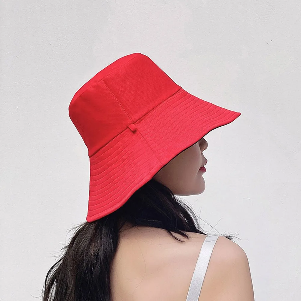

Fashion Candy Colors Bucket Hat Simple Double-Sided Fisherman Hats Windproof Rope Outdoor Sunscreen Travel Fishing Cap 56-58CM