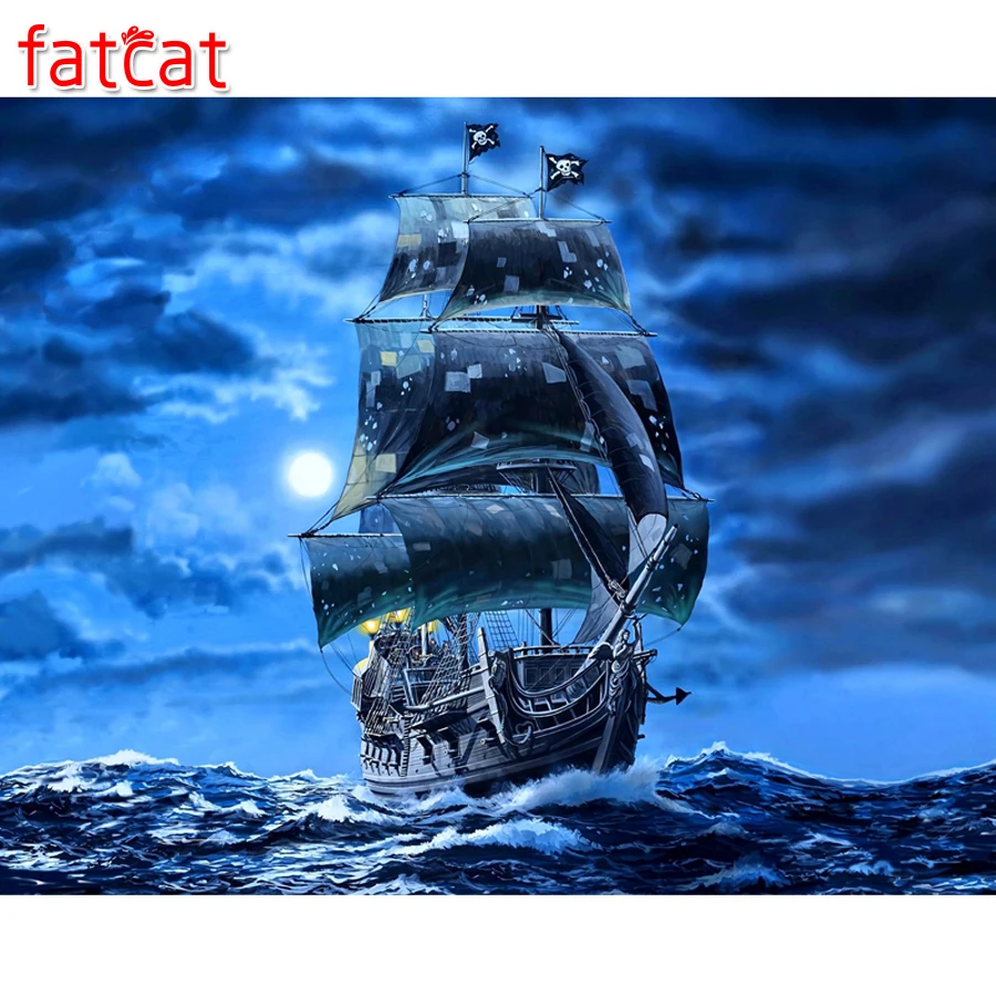 FATCAT Алмазная вышивка полный Карибского моря пираты морской корабль алмазная