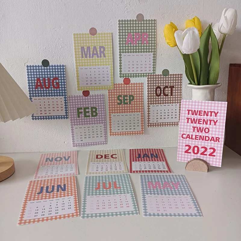 

Retro Plaid 2022 New Year Calendar Annual Plan Calendar Daily Schedule Wall Decoration Background Kawaii Stationery Study