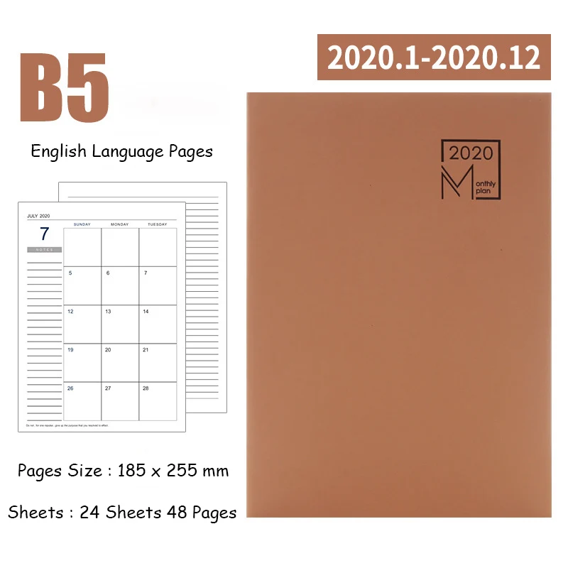 Brown Agenda планировщик Органайзер B5 дневник записная книжка и журнал полный английский язык Еженедельный ежемесячный блокнот мини-книга для путешествий - Цвет: Brown