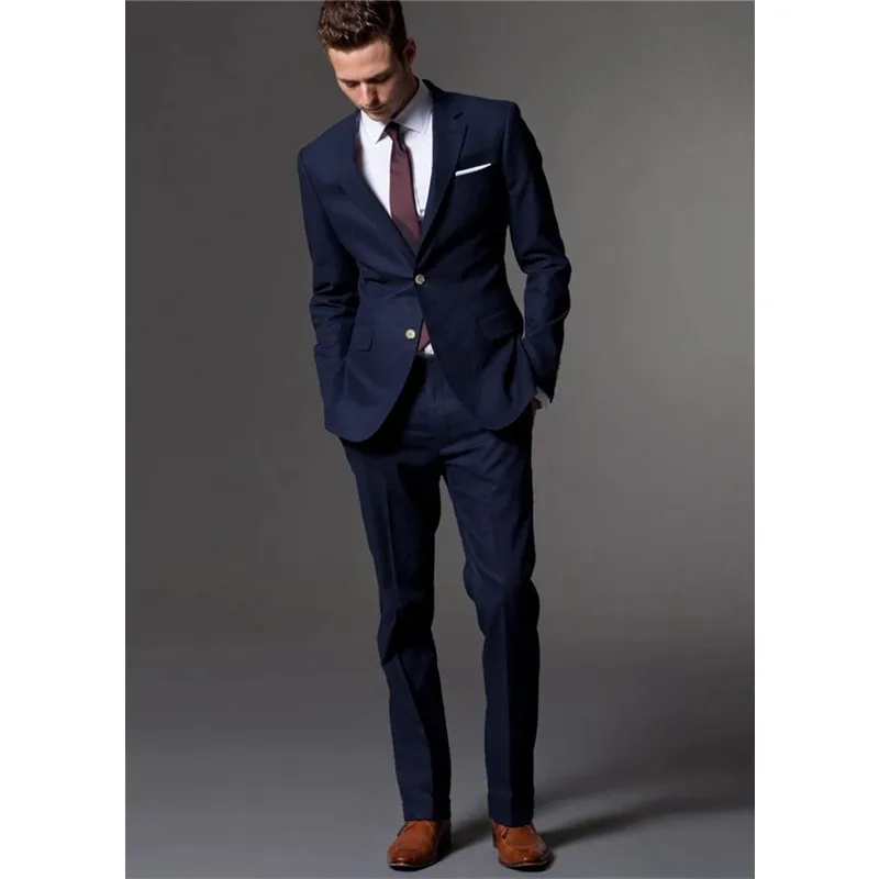 

Men Suit Tuxedo Custom Made Wedding Suits For Male Tailored Light Navy Blue Mens Suits With Pants Costume Tailor-Made Latest