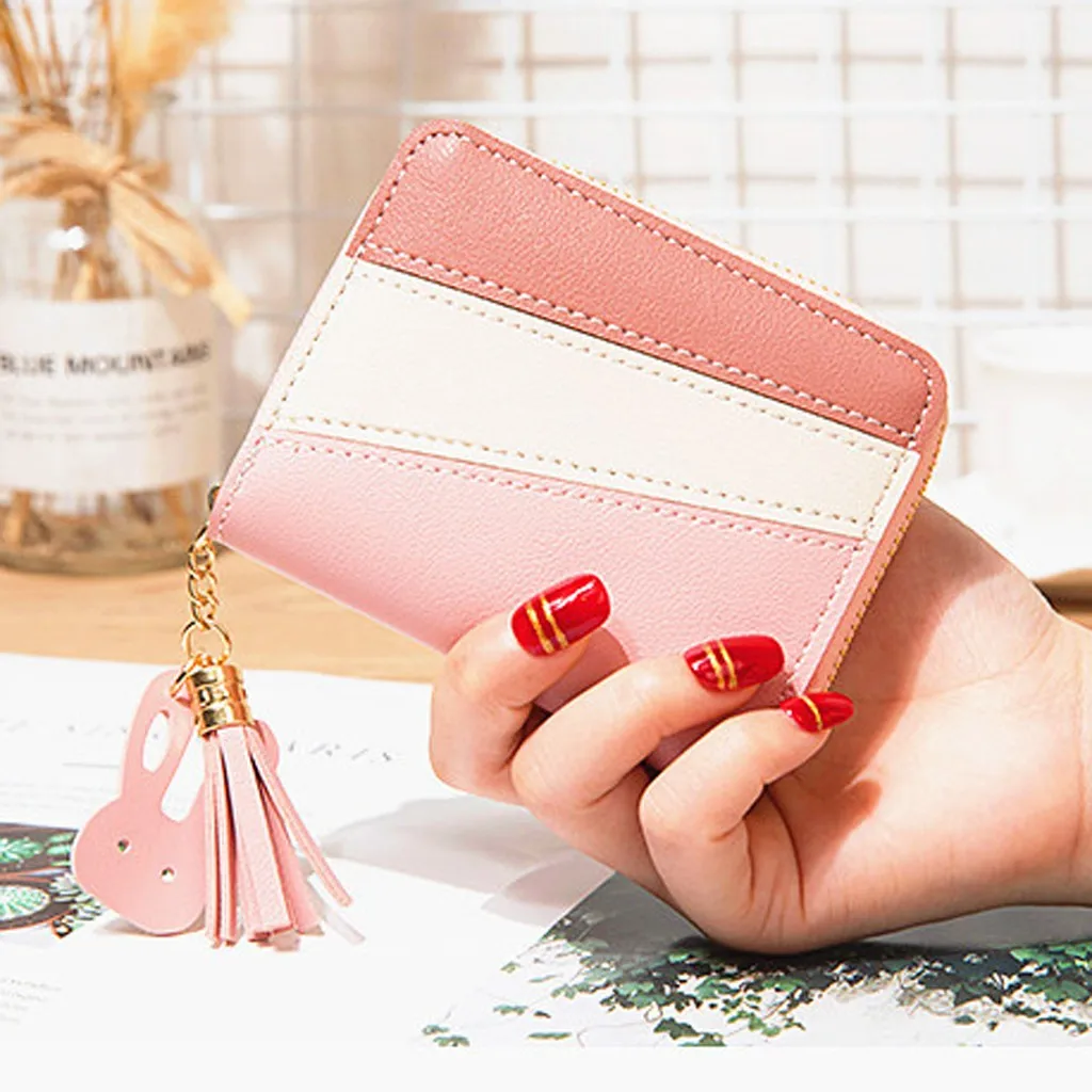 Женский уличный модный тренд однотонный кожаный кошелек с бахромой для карт