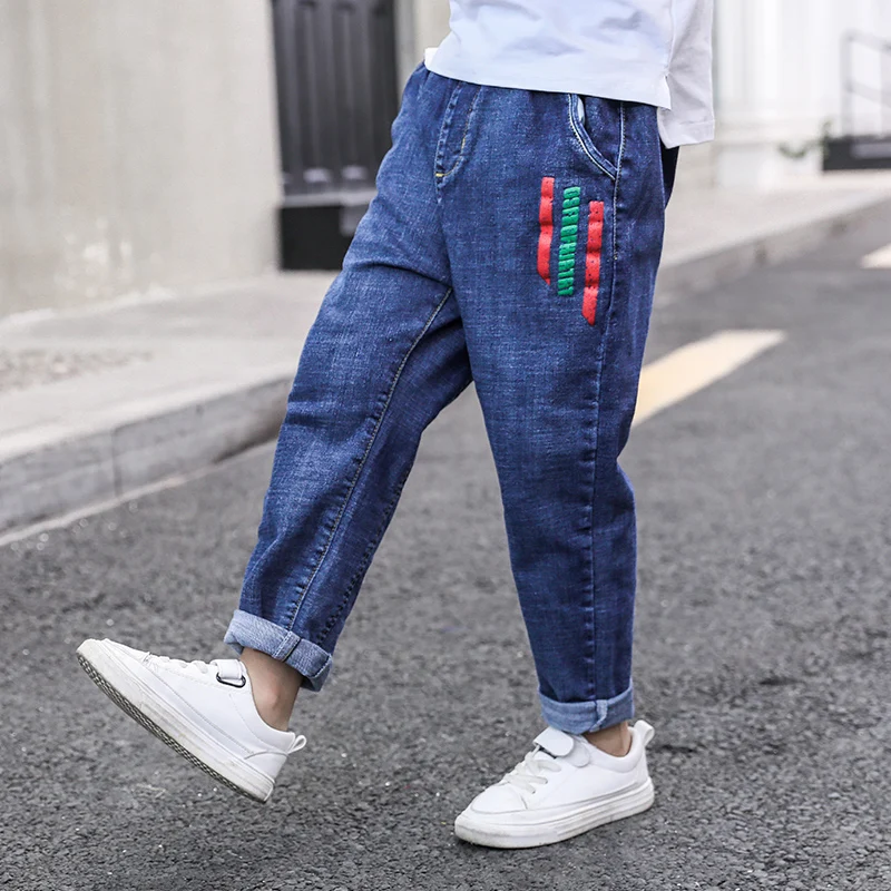 Джинсы для мальчиков детские штаны с эластичной резинкой на талии в